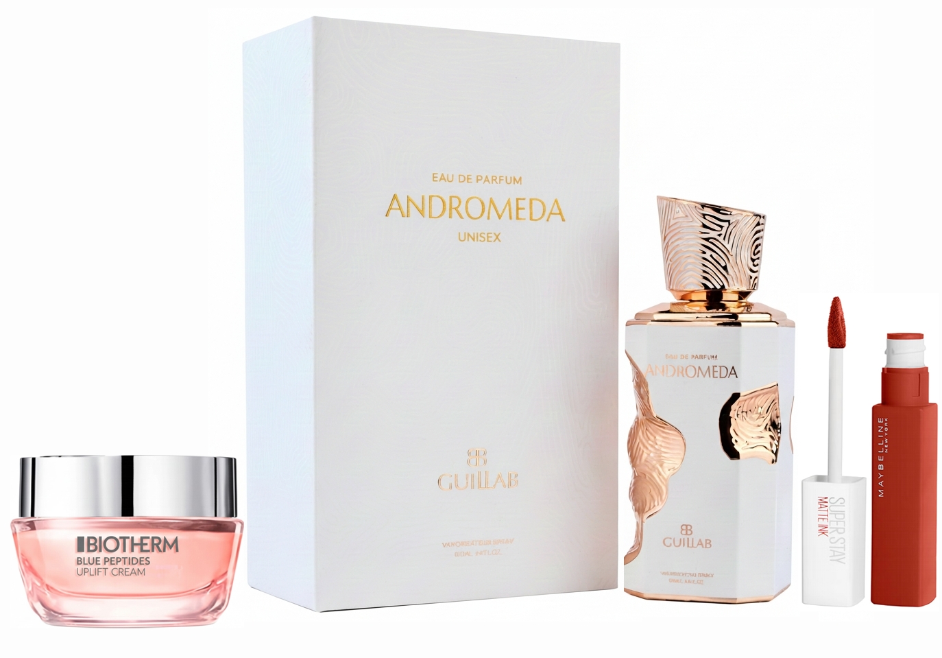 OFERTA ESPECIAL GUILLAB ANDROMEDA EDP UNISEX 100 ML REGULAR + BIOTHERM BLUE PEPTIDES UPLIFT CREAM 15 ML @ + MAYBELLINE SUPER STAY MATTE INK LABIAL LIQUIDO 117 GROUND BREAKER 5 ML @