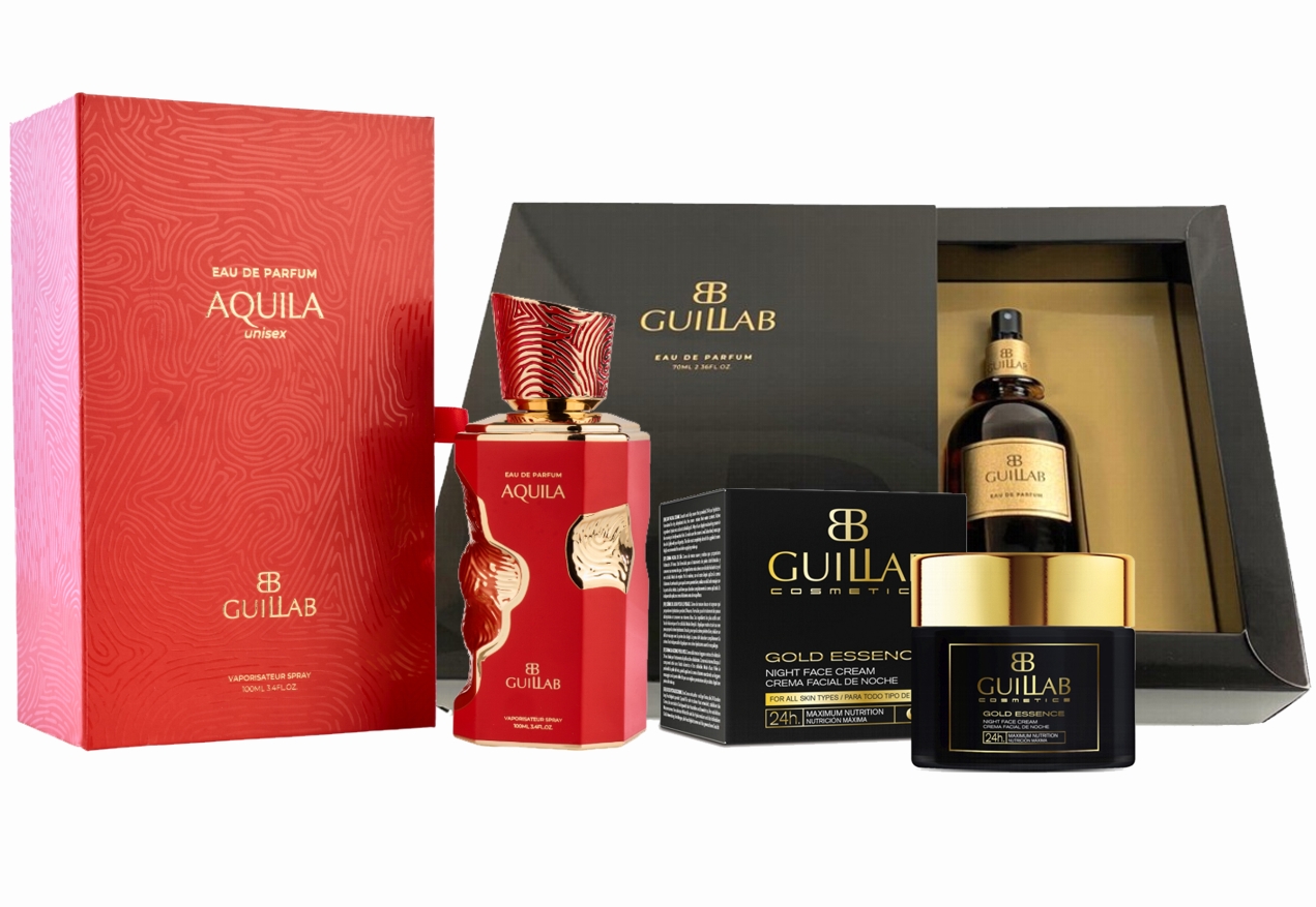 PACK ESPECIAL GUILLAB NAVIDAD: AQUILA EDP UNISEX 100 ML + GUILLAB EDP UNISEX 70 ML + GOLD ESSENCE NIGHT CREAM 50 ML 