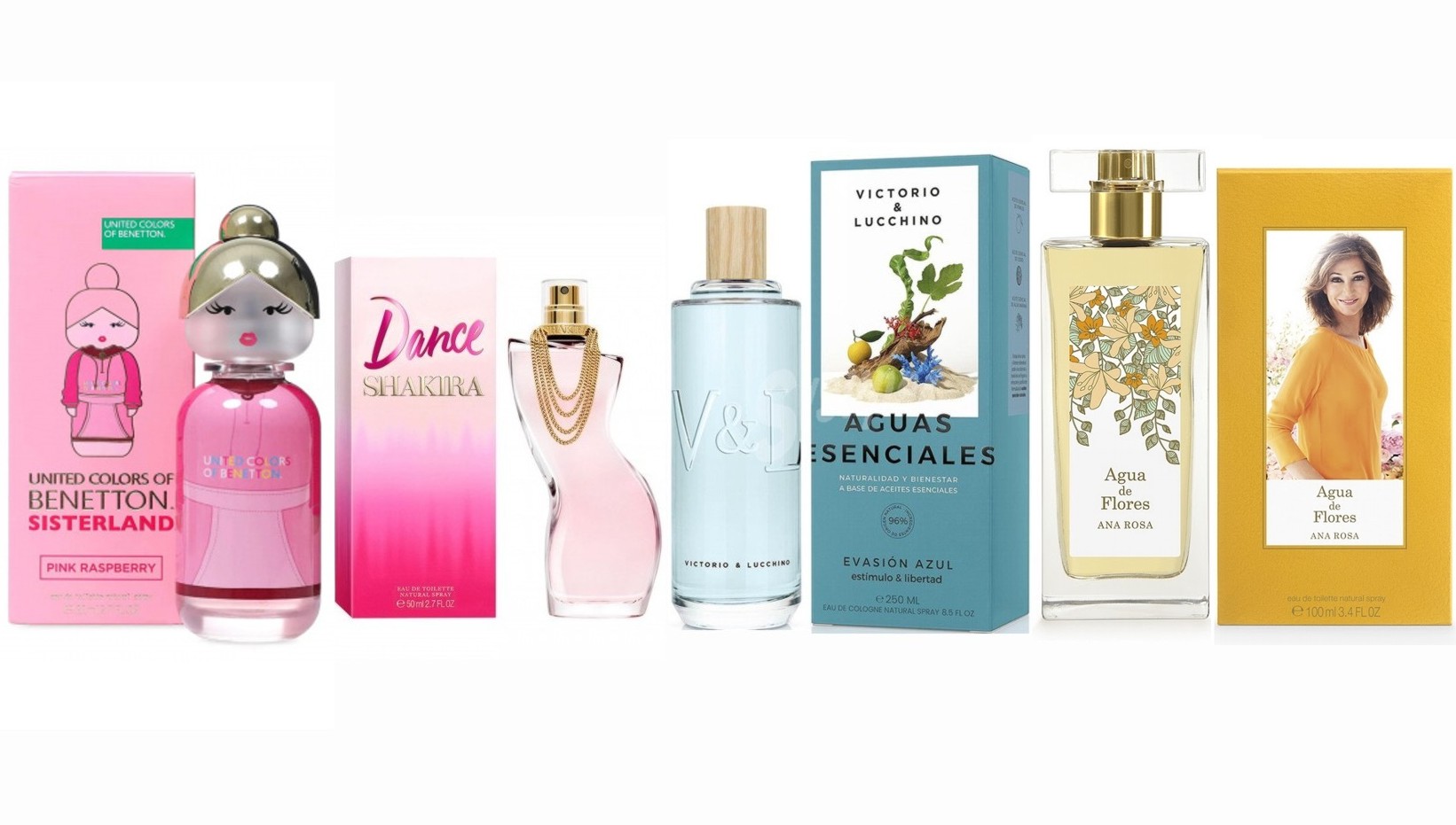 LOTE 11 DE MUJER: BENETTON SISTERLAND PINK RASPBERRY EDT 80 ML @ + SHAKIRA DANCE EDT 80 ML @ + V&L EVASION AZUL 250 ML @ + ANA ROSA AGUA DE FLORES EDT 100 ML @