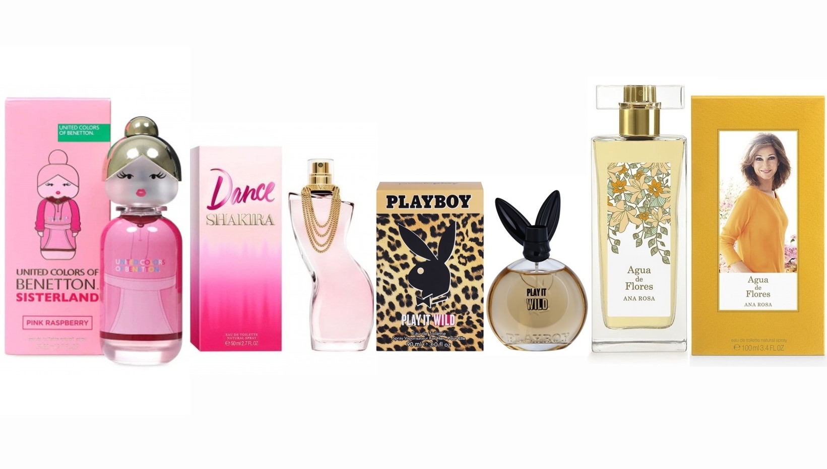 LOTE 11 DE MUJER: BENETTON SISTERLAND PINK RASPBERRY EDT 80 ML @ + SHAKIRA DANCE EDT 80 ML @ + PLAYBOY PLAY IT WILD WOMAN EDT 50 ML @ + ANA ROSA AGUA DE FLORES EDT 100 ML @