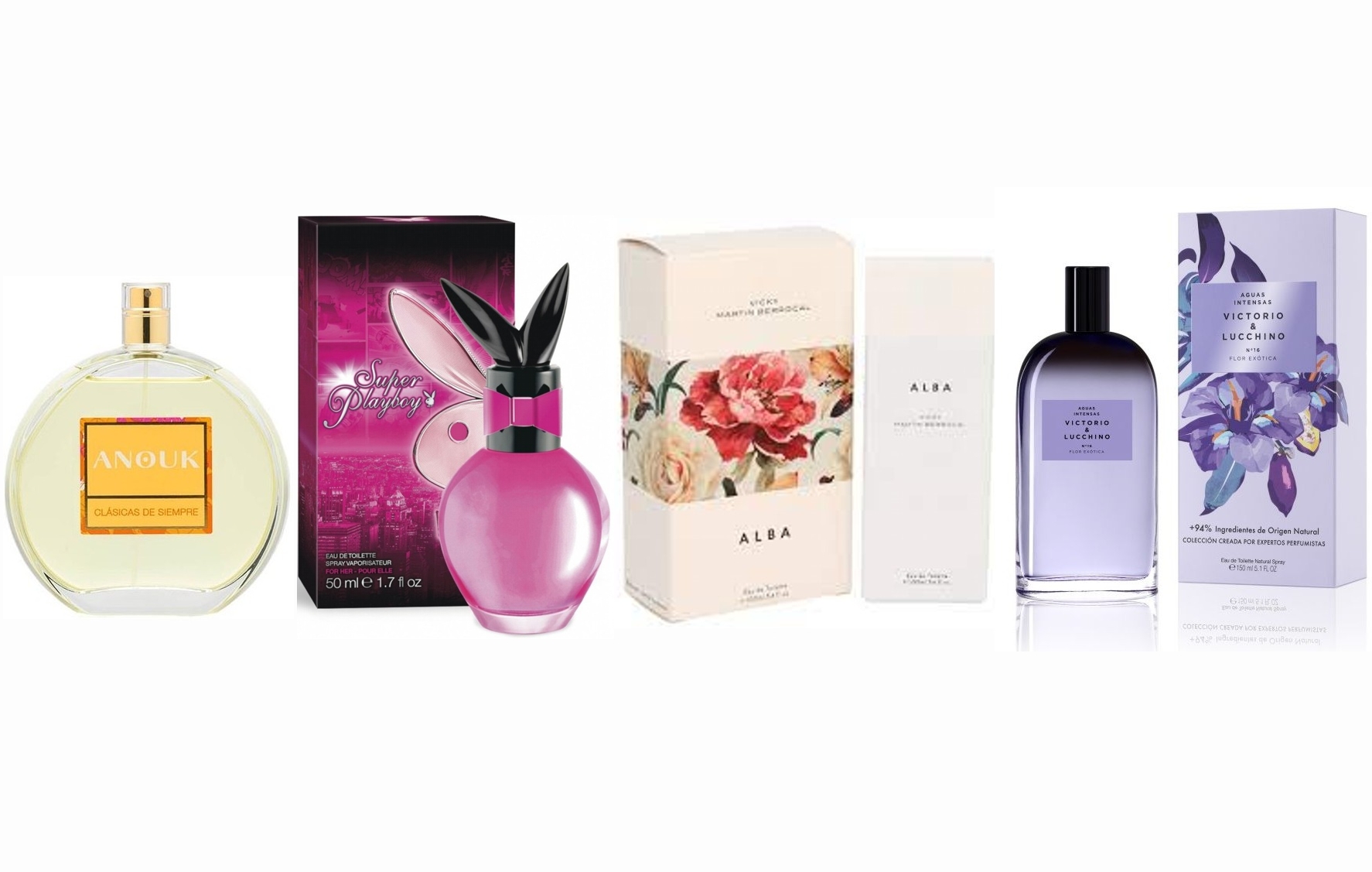 LOTE 1 DE MUJER: VICKY MARTIN BERROCAL ALBA WOMAN EDT 100 ML @ + SUPER PLAYBOY WOMAN EDT 50 ML @ + VICTORIO & LUCCHINO AGUA N 16 FLOR EXOTICA EDT 150 ML @ + ANTONIO PUIG ANOUK EDT 100 ML @ (LOTE 1)