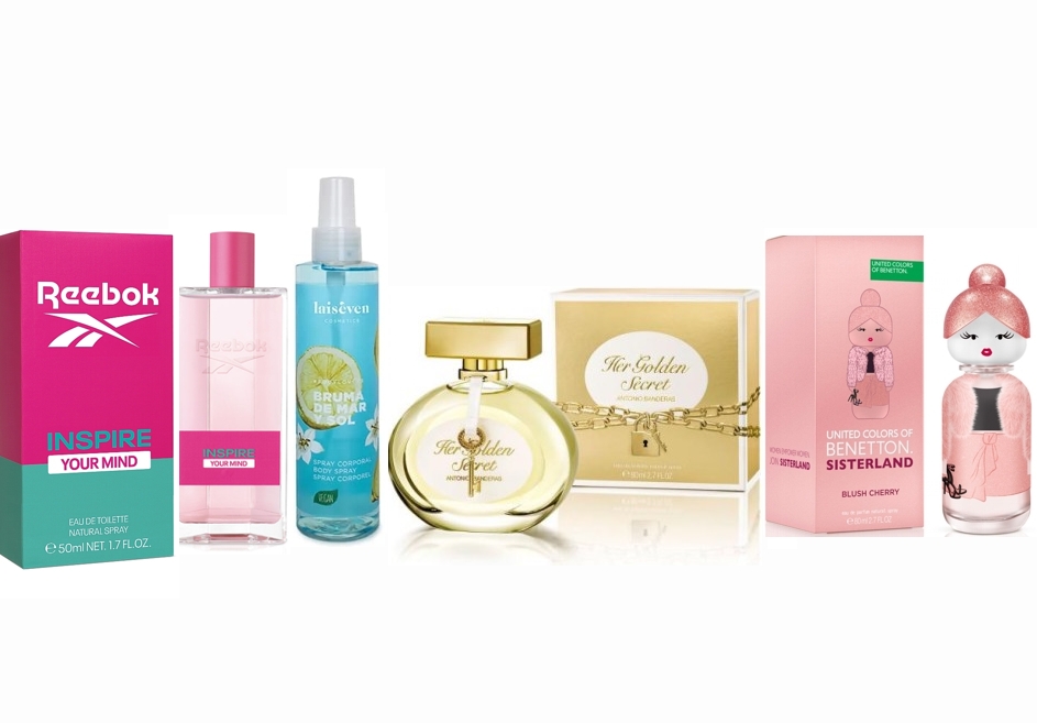 LOTE 23 DE MUJER: REEBOK INSPIRE WOMAN EDT 100 ML @ + BENETTON SISTERLAND BLUSH CHERRY EDP 80 ML @ + CITRIC BODY MIST 200 ML @ + HER GOLDEN SECRET EDT 80 ML @
