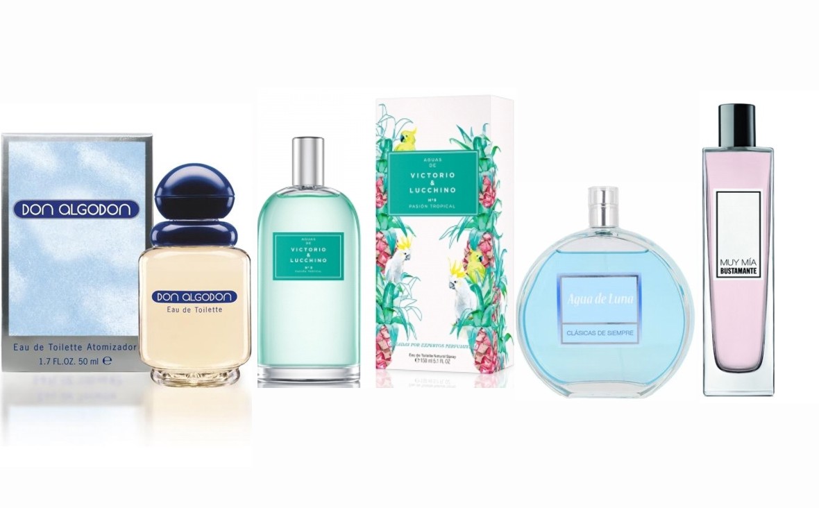 LOTE 6 DE MUJER: DON ALGODON WOMAN EDT 100 ML @ + AGUA DE LUNA FRAICHE DE PUIG EDT 100 ML @ + AGUA N 9 PASION TROPICAL EDT 150 ML @ + BUSTAMANTE MUY MIA EDT 100 ML @