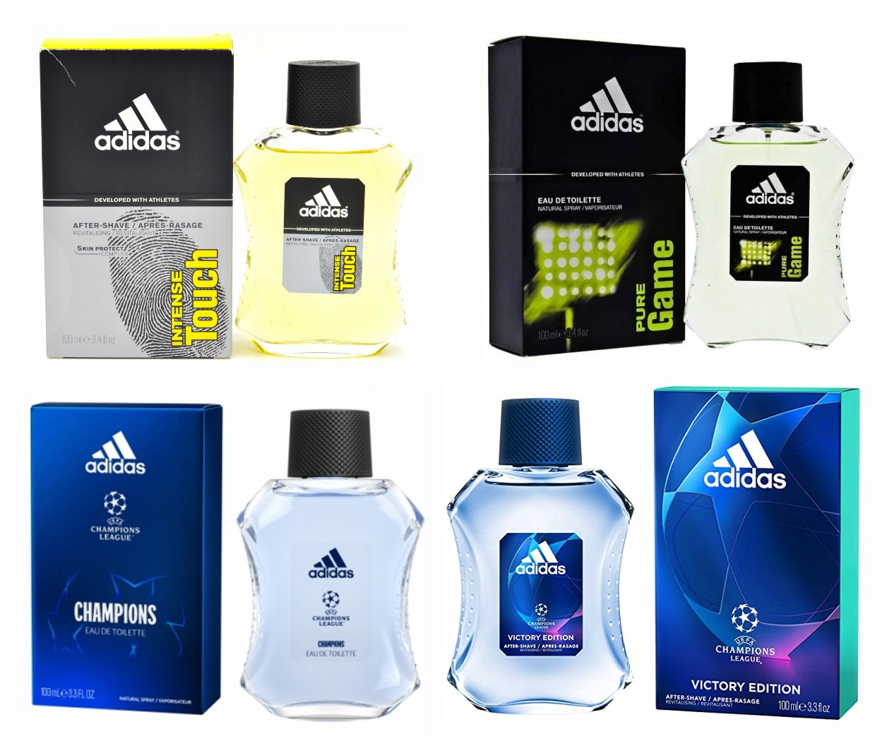 PACK 4x1 ADIDAS: INTENSE TOUCH EDT 100 ML @ + PURE GAME 100 ML @ + UEFA 8 EDT 100 ML @ + VICTORY EDT 100 ML @ 