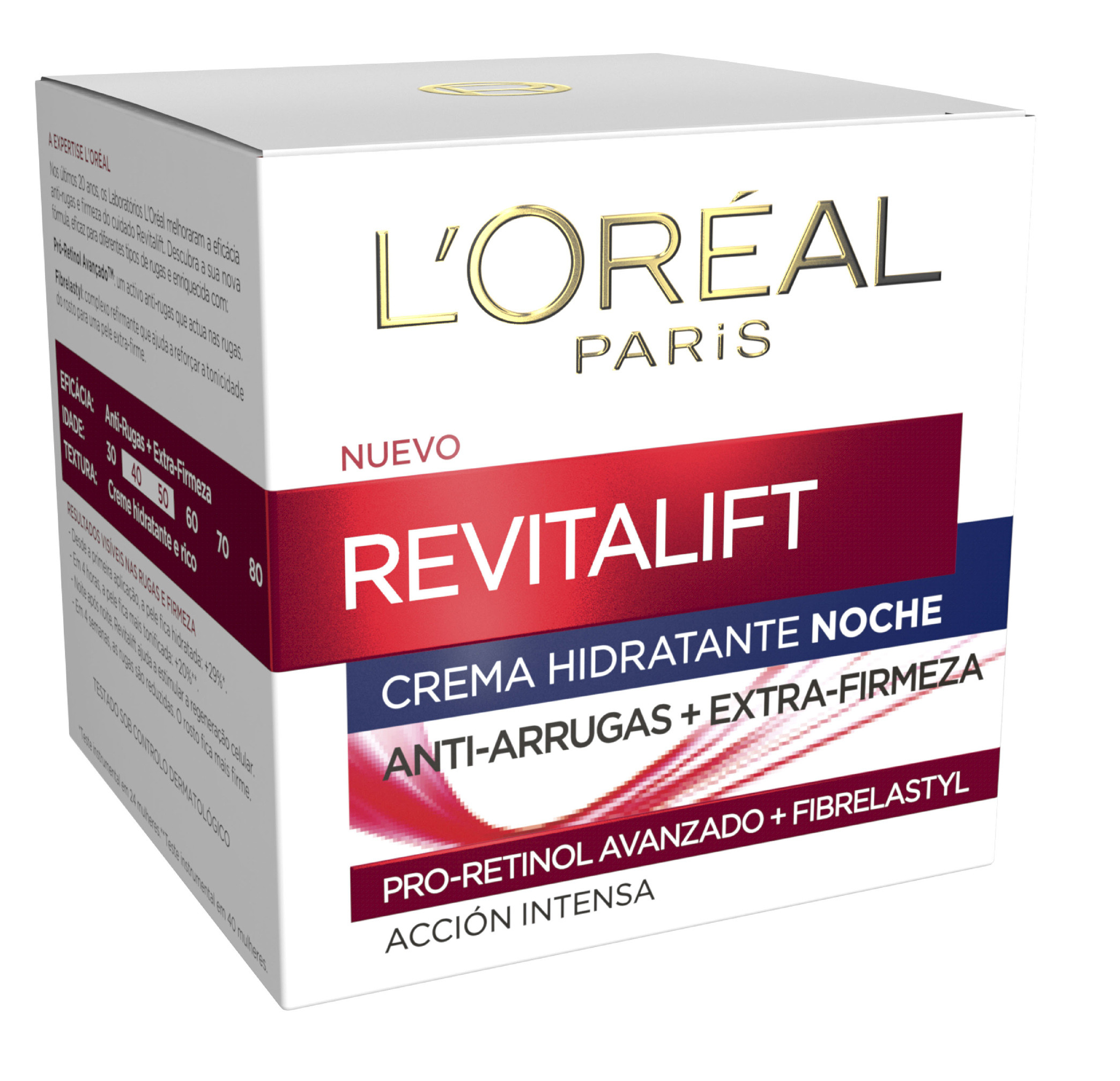 LOREAL PARIS REVITALIFT CREMA HIDRATANTE NOCHE ANTIARRUGAS + EXTRAFIRMEZA 50 ML  (Caja dañada)